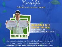 Murid SMPIT Darul Fikri Makassar Raih Medali Perak di Olimpiade Sains Tingkat Nasional