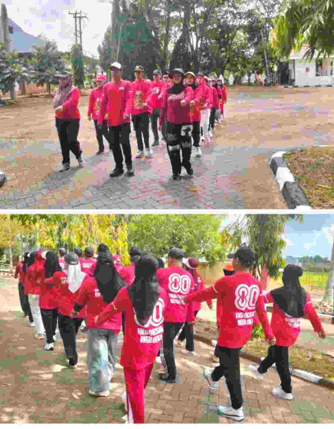Regu Gerak Jalan Sekretariat DPRD Kabupaten Bone saat melakukan sesi latihan di halaman kantor DPRD Bone, Selasa (4/8/2026)/foto : KSM